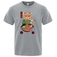 kung fu cat eating noodles printing men tshirts oversized brand clothes regular sleeve tees shirt mens fashion brand tee shirts