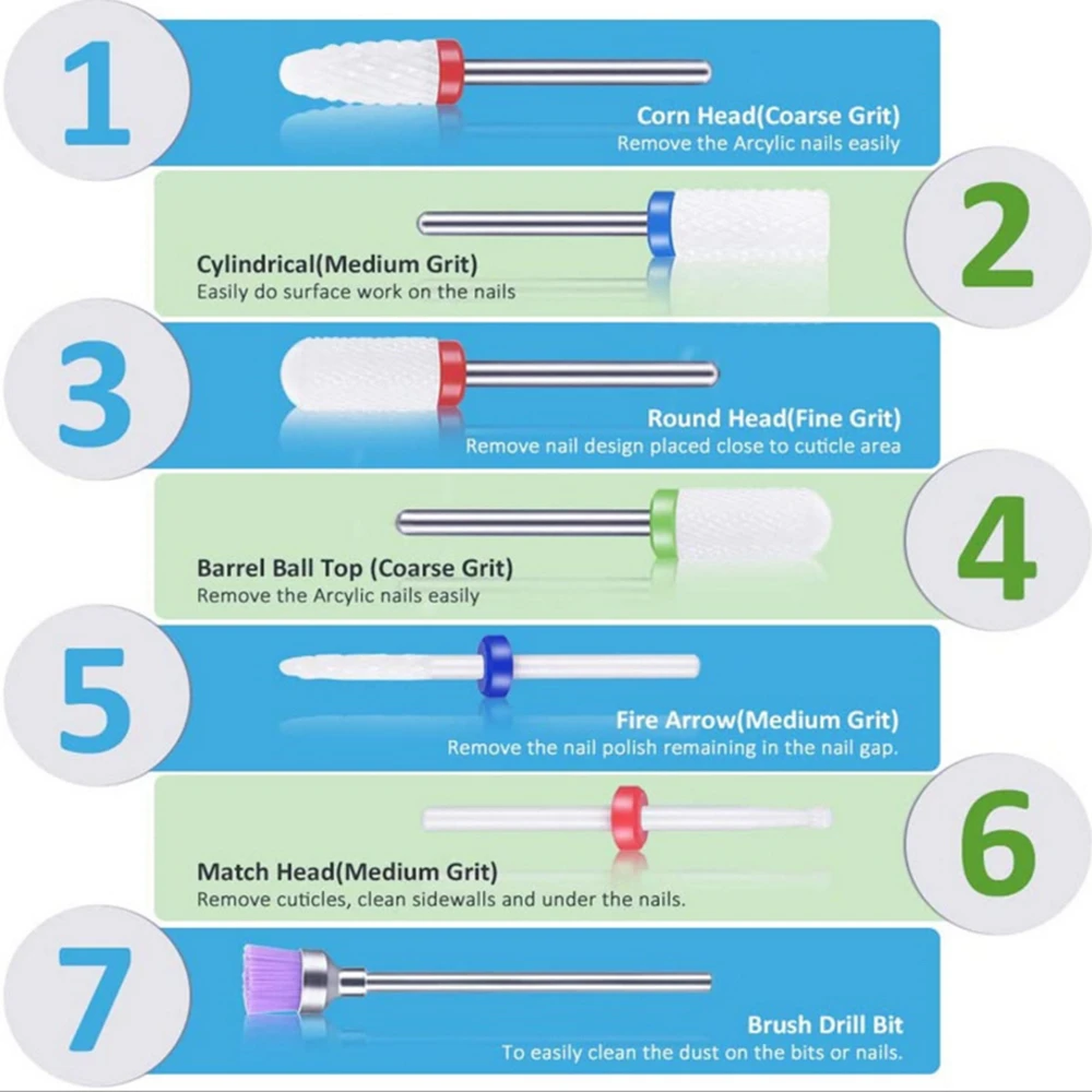 7 шт. керамический фреза для маникюра ногтей сверла электрической дрели