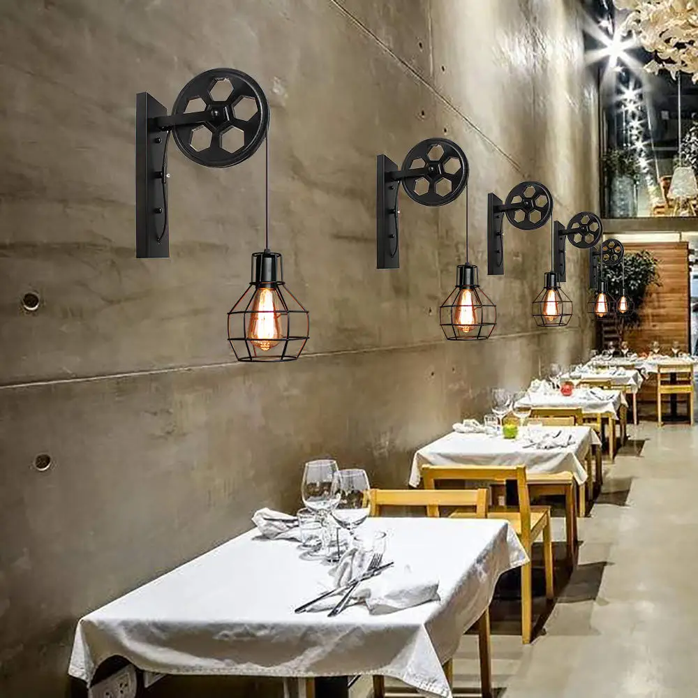 Retro Vintage Wall Light Ceiling Lifting Pulley Industrial Lamp Fixture Loft Cafe Bar Adjustable Sconce Home Decor | Лампы и освещение