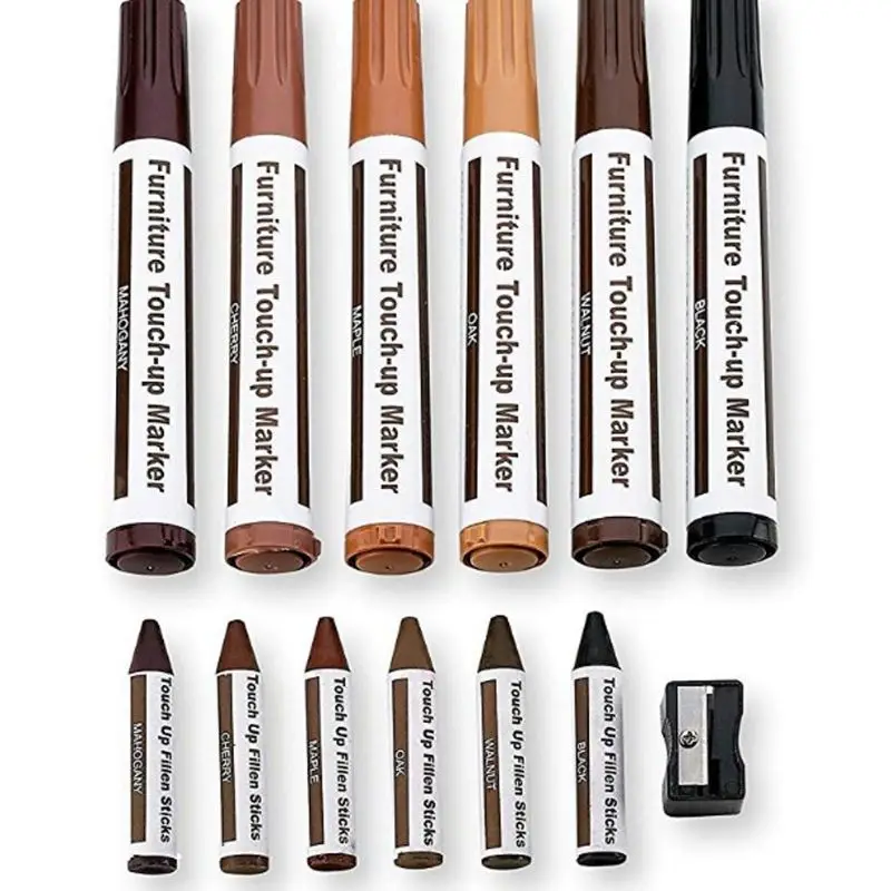 

Furniture Repair Kit Wood Markers - Set of 13 - Markers and Wax Sticks with Sharpener - for Stains, Scratches, Floors, 19QB