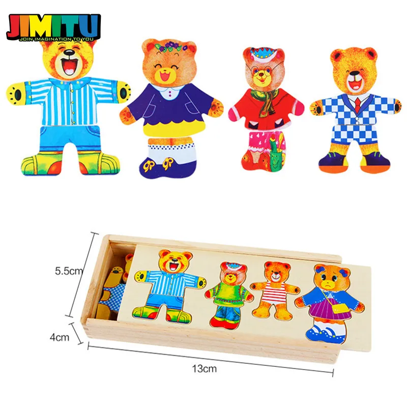 JIMITU 4 медведя мультфильм Деревянный 3D пазл Пазлы игрушки для детей развивающие