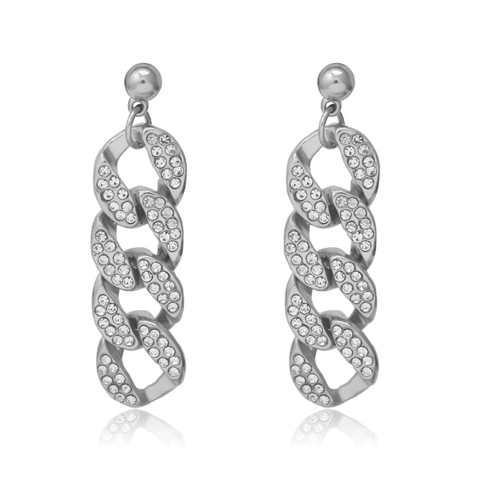 Cuban Link Chain Earring Luxury Full Rhinestone Dangle Hip Hop Iced Out Zirconia Gothic Earrings Female Accessories gift | Украшения и