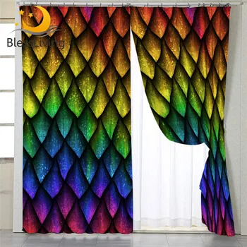 BlessLiving Dragon Scales Star Curtain for Living Room Rainbow Bedroom Curtain Luxury Colorful Window Treatment Drapes 1-Piece 1