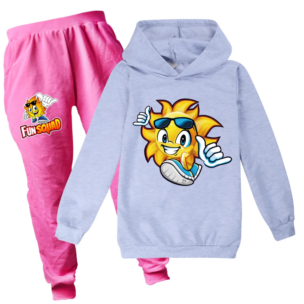 Fun Squad Kids Hoodies for Girls Boys Tops Pants 2pcs Set Autumn Clothes Long Sleeve Sportswear Suits Children Pullover Outfits