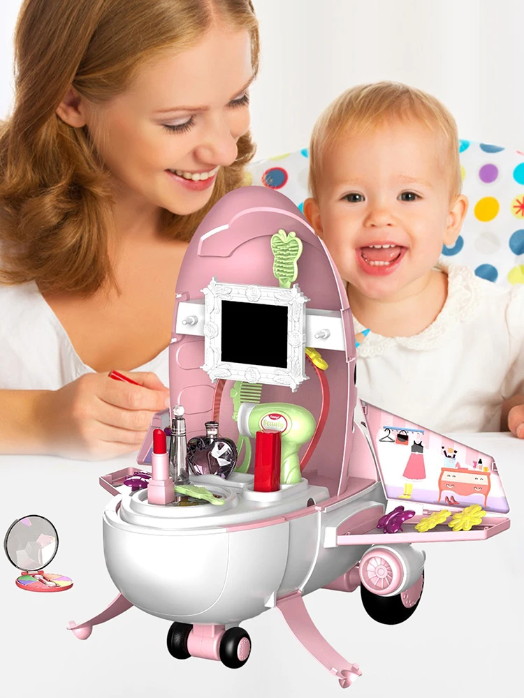 Kids Pretend Play Toy Boy Repair Tools Mini Kitchen Children Cookware Girls Makeup Pretend Toy With Airplane Organizer