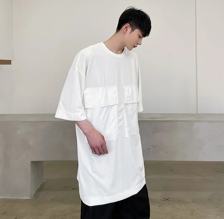 

Summer Japanese Yamamoto style lengthened t-shirt men's short sleeve loose fashion brand tooling half sleeve top fashion