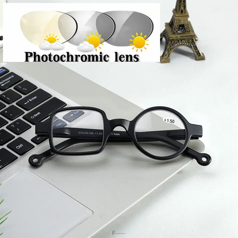 Круглые маленькие очки для чтения с переходом от солнца фотохромные женщин