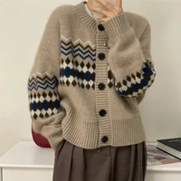 thicken cardigan women sweater 2021 new workplace lazy short long sleeve jacquard loose knitted jacket