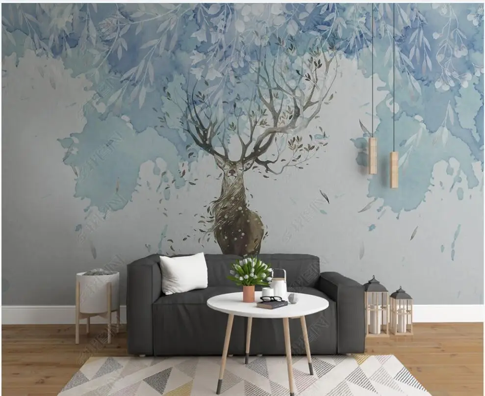 

custom mural Photo wallpaper on the wall European watercolor leaf elk bedroom home decor 3d wallpaper for walls in rolls
