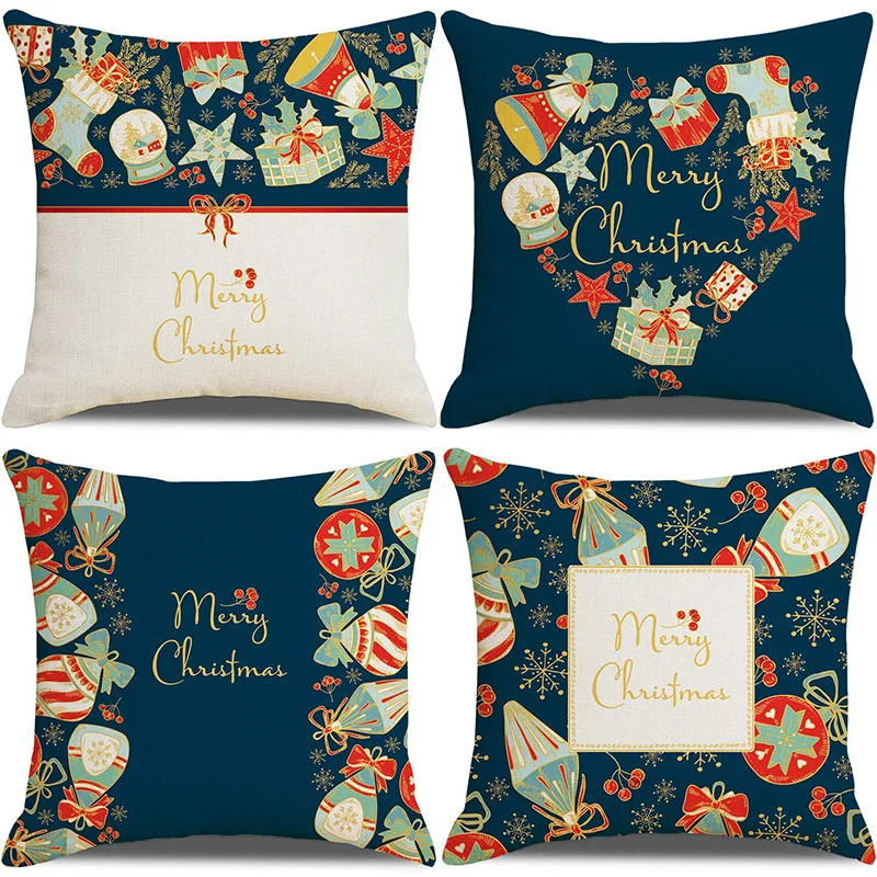 

Christmas Linen Hugging Pillowcase Fancy Pillow Case Santa Printed Pillow Cover Sofa Cushion Home Furnishing Drop Shipping