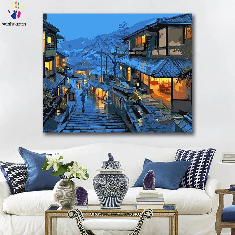 DIY Раскраска по номерам беспилотные уличные картины пейзаж холст один кусок 50x40