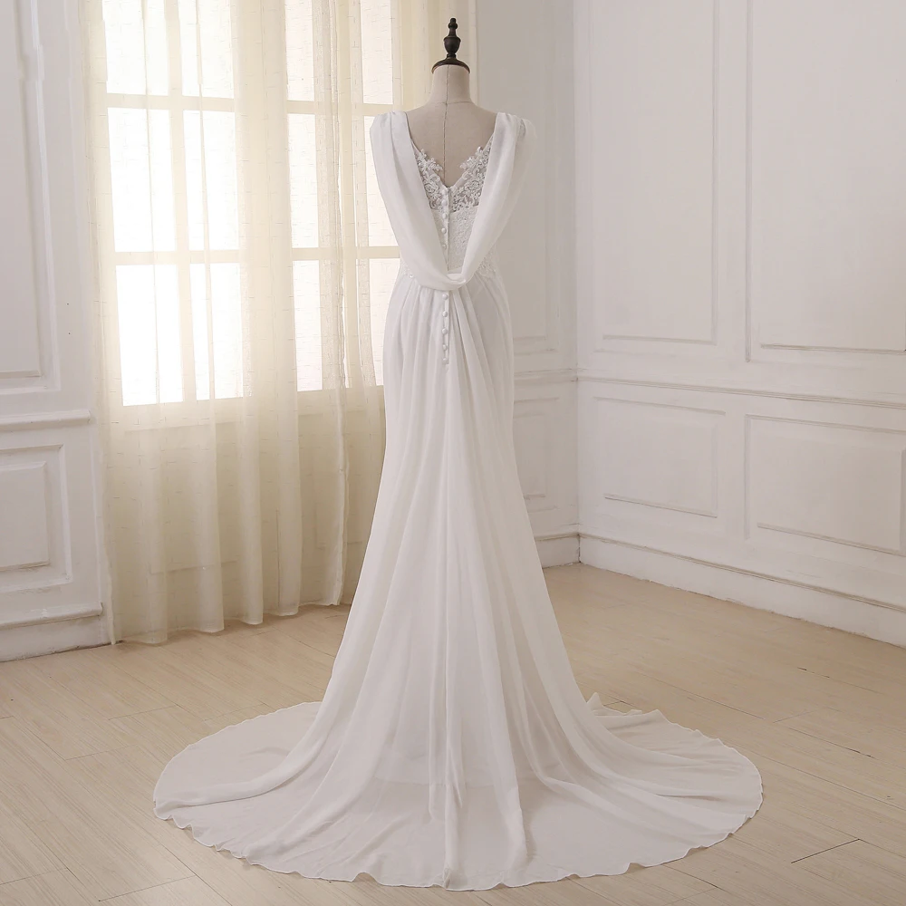 Adln в наличии белый/слоновая кость пляж свадебное платье Кепки рукавом бретелек