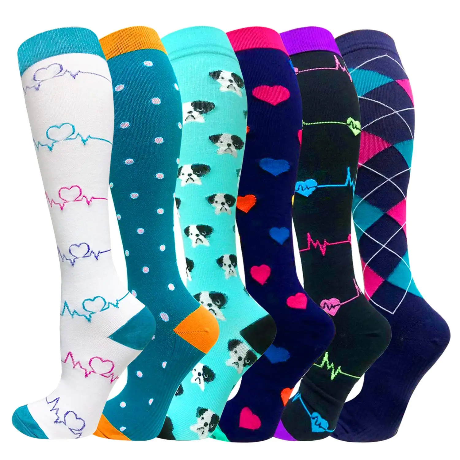 3/6/7 Pairs Compression Socks for Women & Men Sport Nylon Socks Best for Running, Travel,Cycling,Pregnant,Nurse, Edema