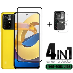 full cover glass for xiaomi poco m4 pro glass for poco m4 pro phone 9h full glue screen protector for poco m3 m4 pro lens glass