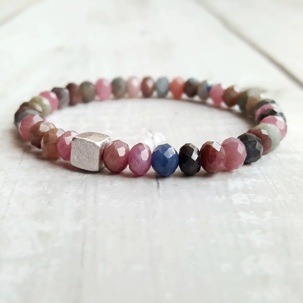 

LiiJi настоящий Рубин сапфиры 925 пробы Серебряный кубический браслет сверкающие нежные ювелирные изделия для мужчин или женщин мужчин хороши...