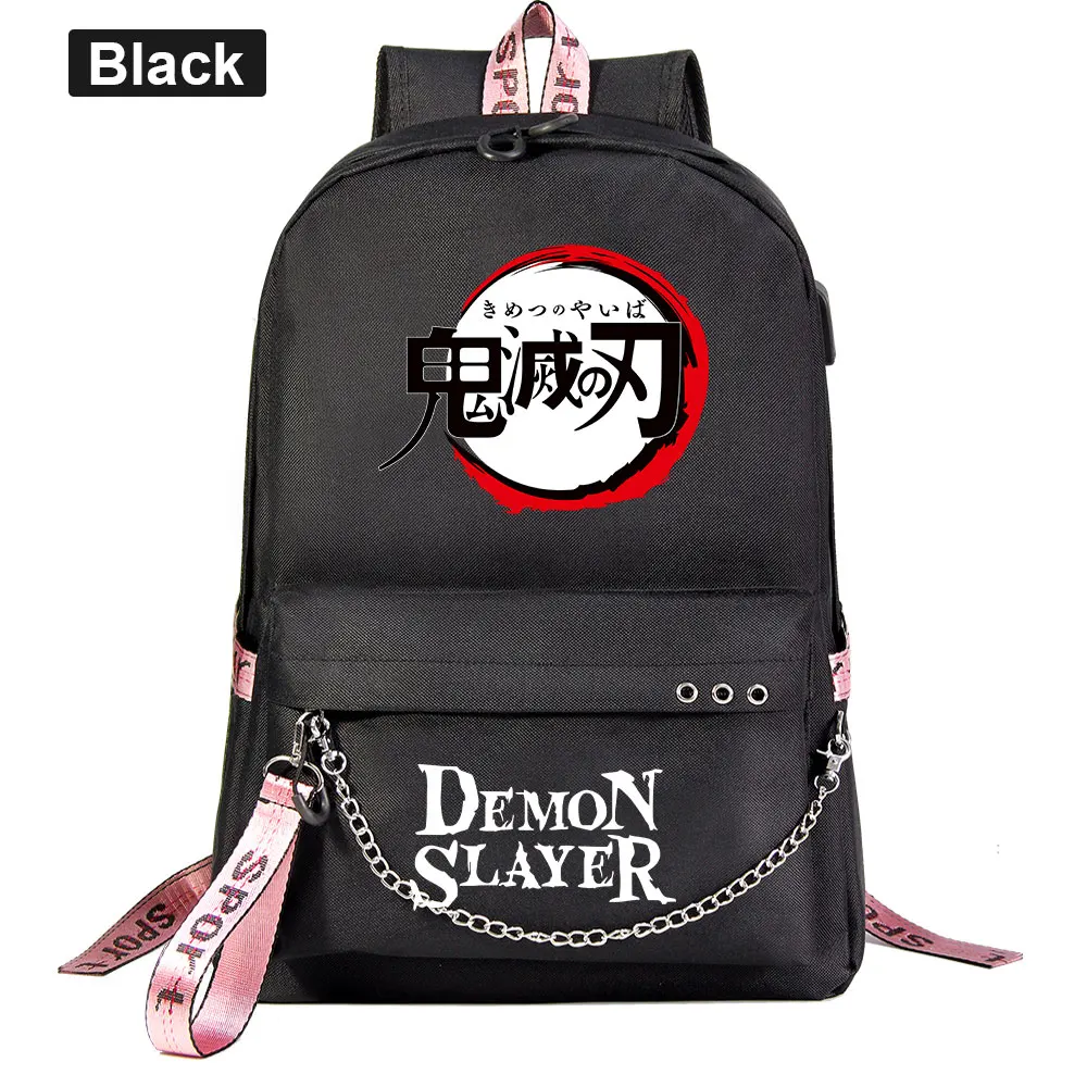 

New Anime Cute Demon Slayer Prints Boys Girls Kids School Book Bags Women USB Chain Backpack Canvas Men Laptop Bagpack Packsack