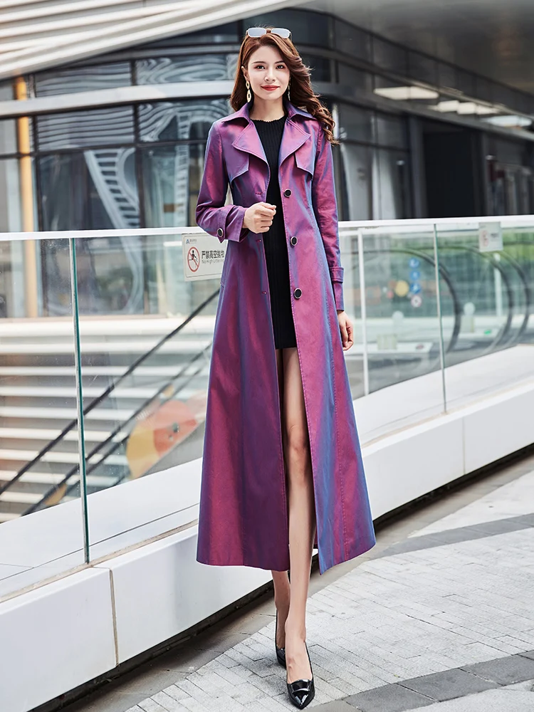 

Woman Windbreaker Overcoat 2020 New Spring Autumn England Wind Slim Waist Purple Plus Size Long Sleeve Female Trench Coat
