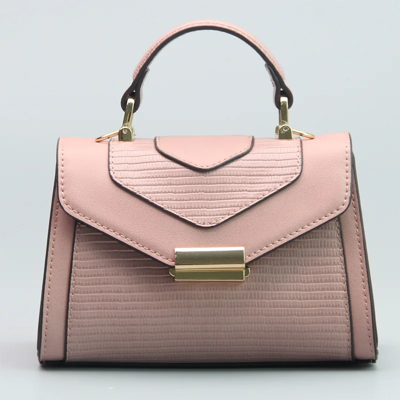 

2021 new pink fresh and sweet gentle platinum bag fashionable top layer cowhide leather handbag portable handbag Lock bag