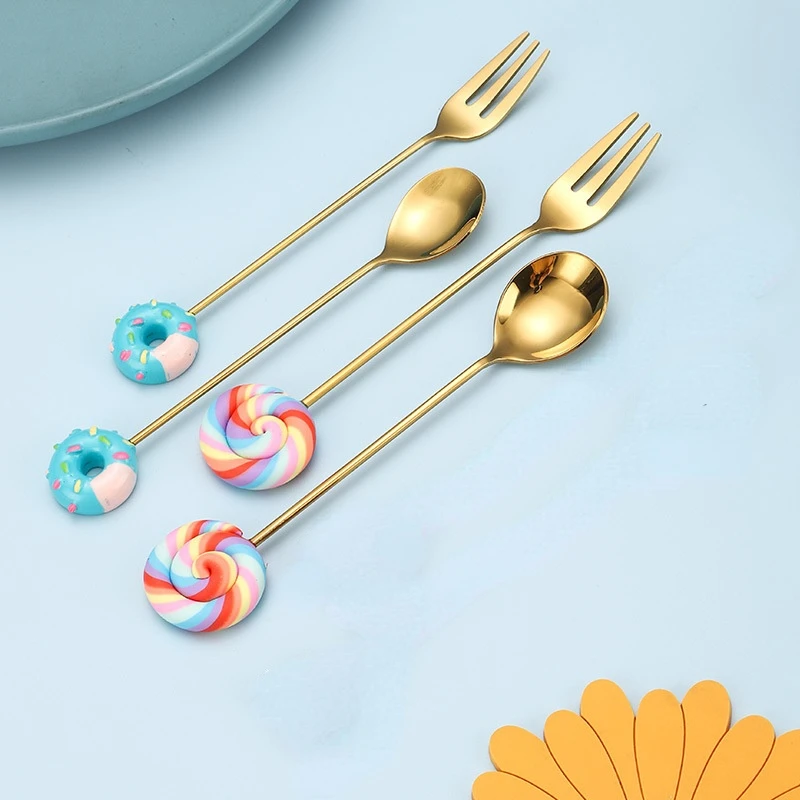 

3pcs/set Cartoon Stainless Steel Donut Spoon Ice Cream Coffee Dessert Honey Long Handle Stirring Spoon Cute Decoration