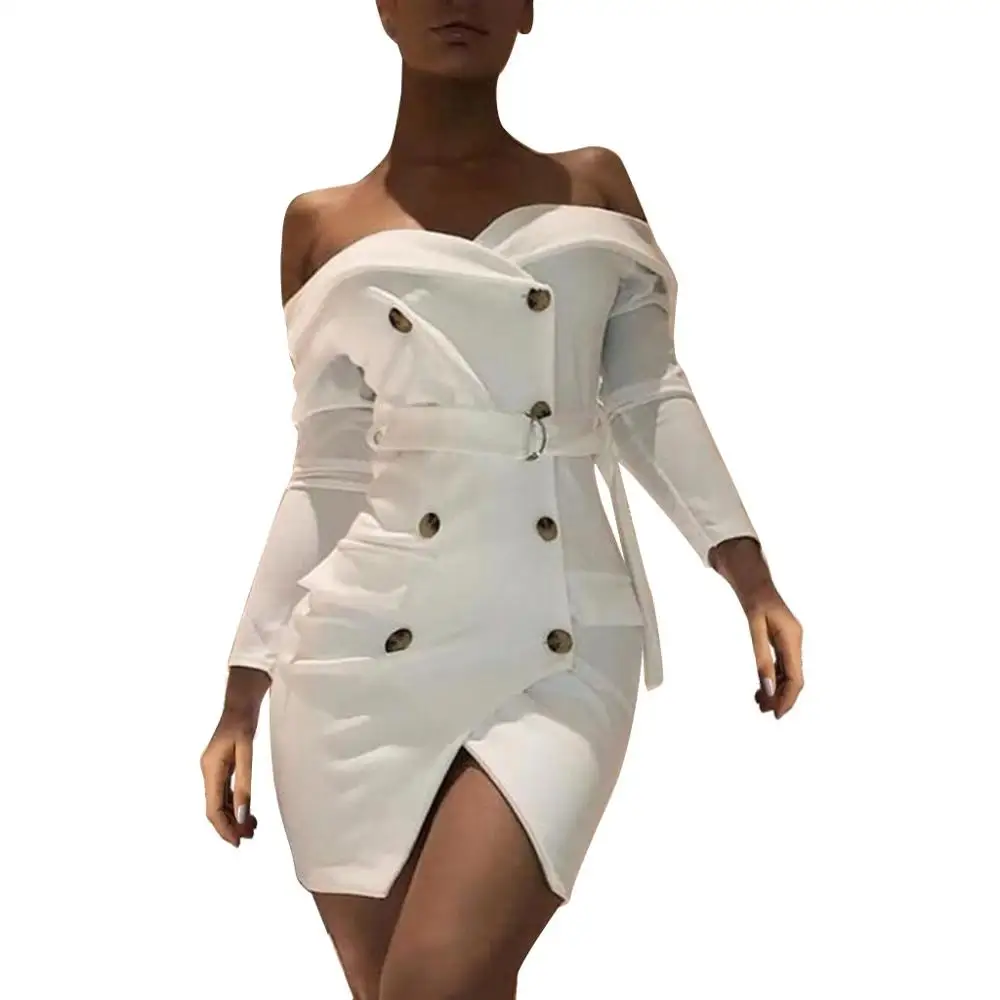 Женское облегающее платье-Блейзер белое однотонное платье мини с длинными