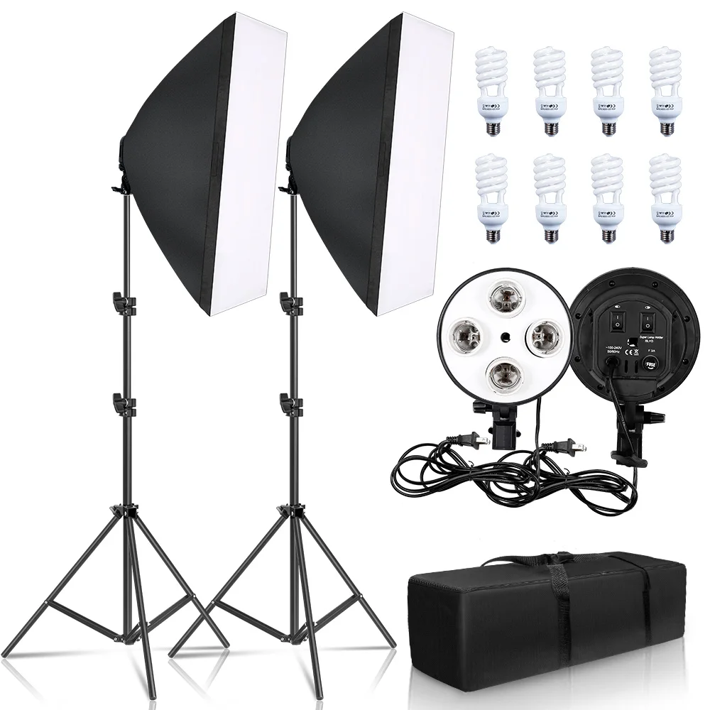 Iluminação para Fotografia Conjunto de 4 E27 para Estúdio Lâmpadas Softbox Tamanho x 70cm Base Fotográfico 50 cm