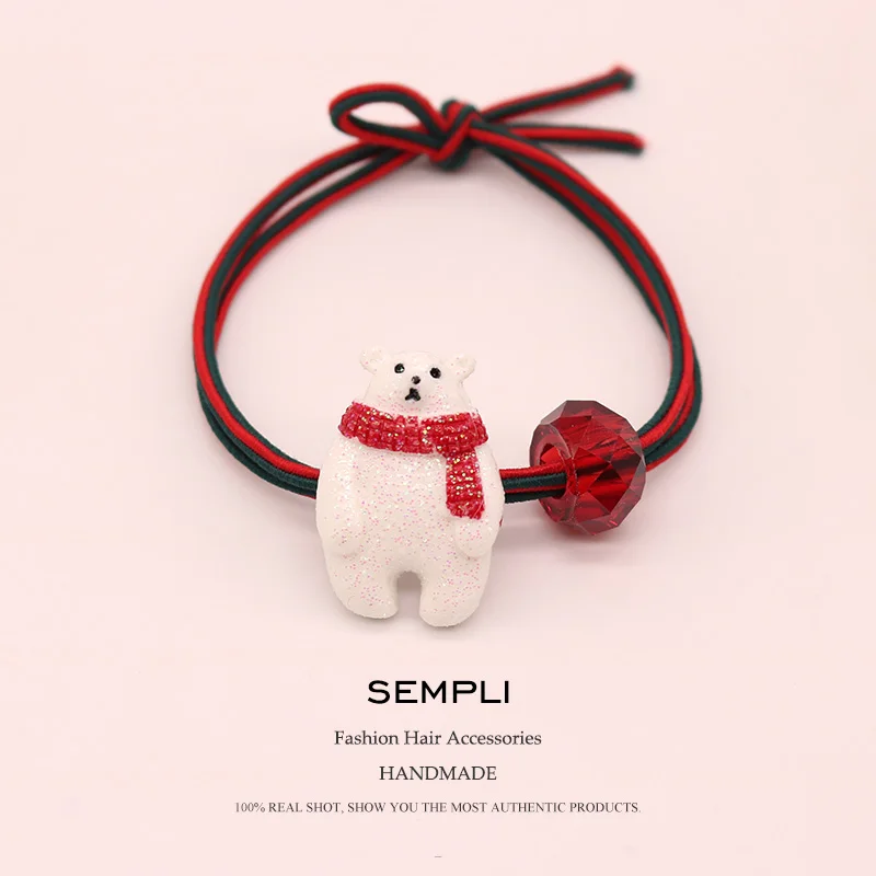 White Bear Sempli, 22 вида, высокие нейлоновые резинки, рождественский сезон, колокольчик, эластичные резинки для волос, для женщин, девочек, Санта Клаус, Рождественская елка, головные уборы - Цвет: White Bear