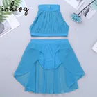 Комплект для девочек, блестящий сетчатый укороченный топ, шорты, юбка, балерина, сценический, современный Одежда для танцев, пачка