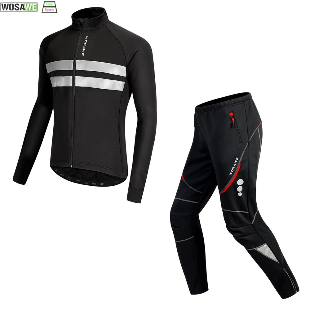 

WOSAWE Winter Men Black Cycling Clothes Set Windproof Thermal Warm Bicycle Apparel Riding Coat MTB Road Outdoor Sport Jacket