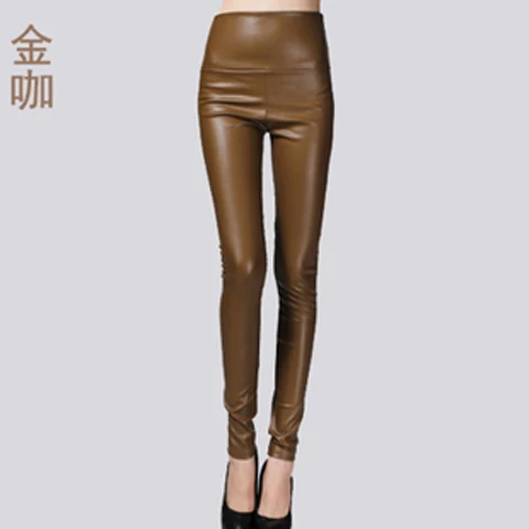 Golden coffee color Сезон весна-осень; теплые брюки; Прямая поставка; женские бархатные брюки из искусственной кожи; эластичные узкие брюки; модные обтягивающие брюки для женщин - Цвет: Golden coffee color