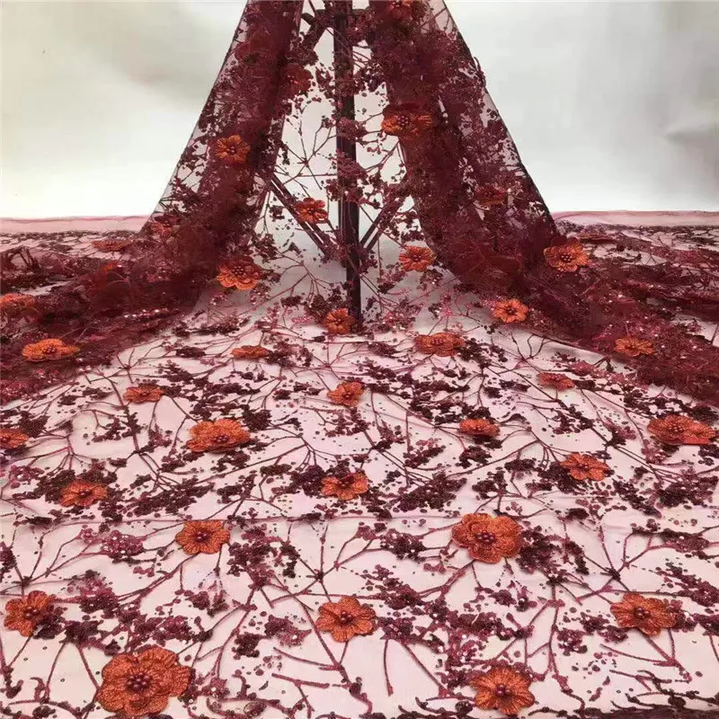 Красные африканские бусины кружевная ткань высокое качество французский тюль