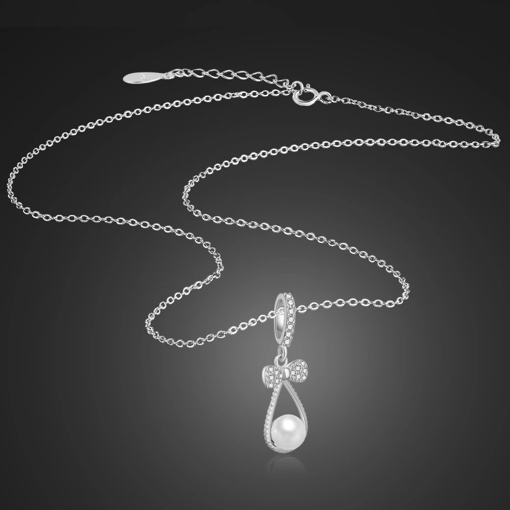 

Новые модные женские 100% 925 стерлингового серебра ожерелье милое Стиль лук чокер с жемчугом подвеской Очаровательная Свадебная вечеринка, ювелирное изделие, подарок