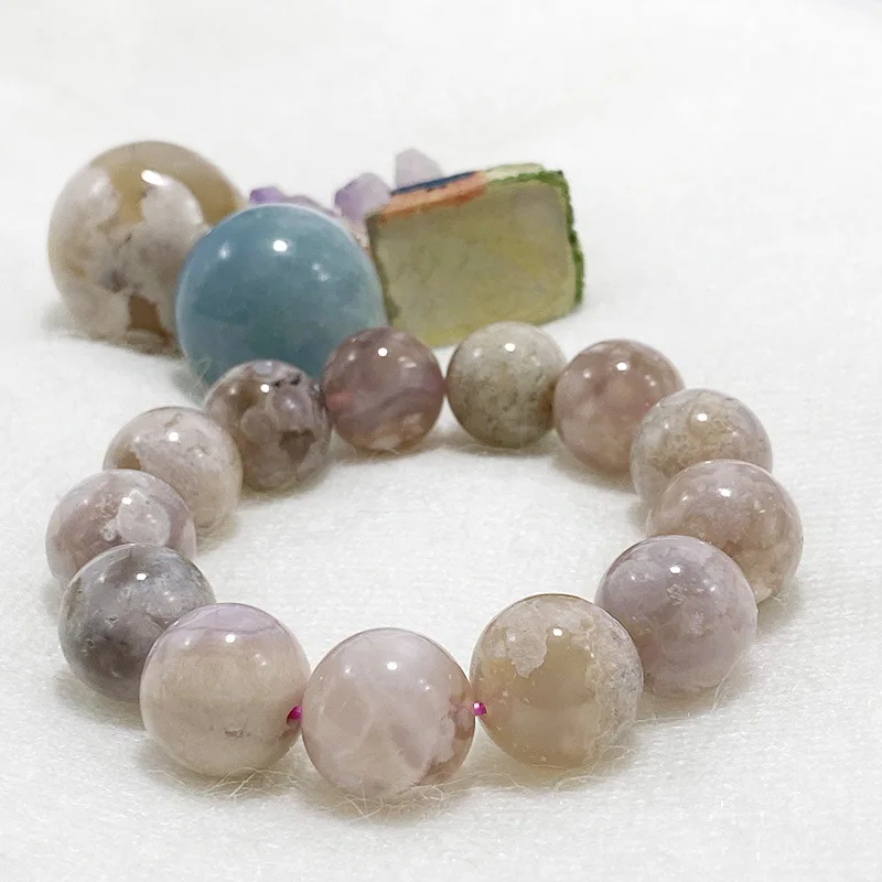 

Natural stone pink cherry agate bead elastic bracelet for men and women Charm Natural Gemstone Healing Bracelet Fine jewelry