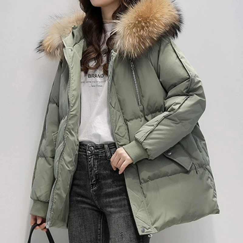 

Fur Hooded Parkas Women Winter Warm Down Jacket Female Casual Oversized Jackets Solid Korean Coats Women Casaco Feminino