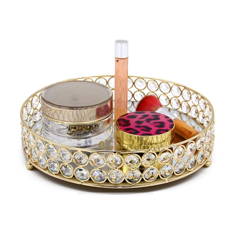 

Crystal Glass Mirror Storage Tray Baskets Home Organizer for Jewelry Cosmetic Dessert Display Tray Decorative 25x25x5cm