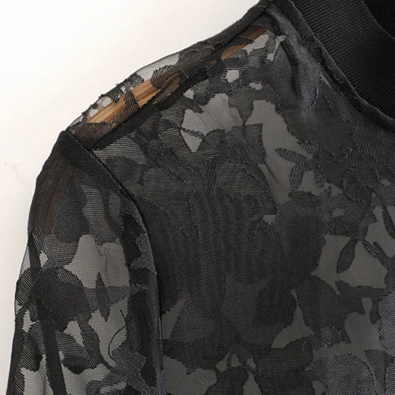 Ветровка короткая черная куртка на молнии с кружевом Осенняя мода Повседневная