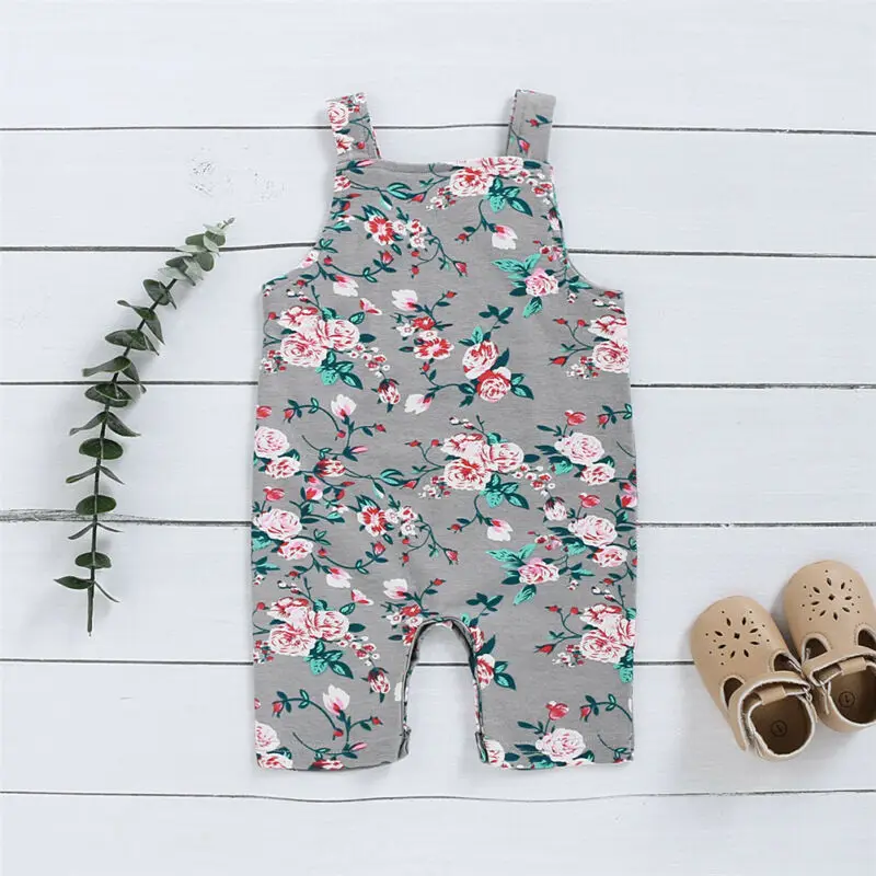 Одежда с цветочным принтом для маленьких девочек комбинезон без рукавов