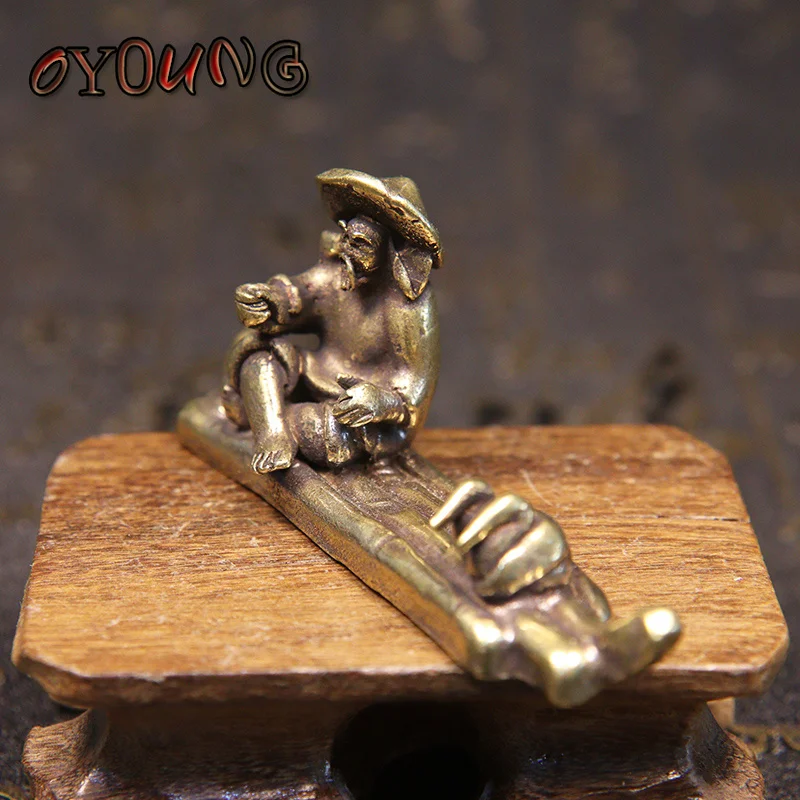 Статуэтка рыбака из чистой меди бамбуковый плот рыбалка птица миниатюры