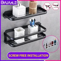 bathroom shelf organizer black wall mounted shower storage rack holder black glue paste toilet corner shelf shelves supplies