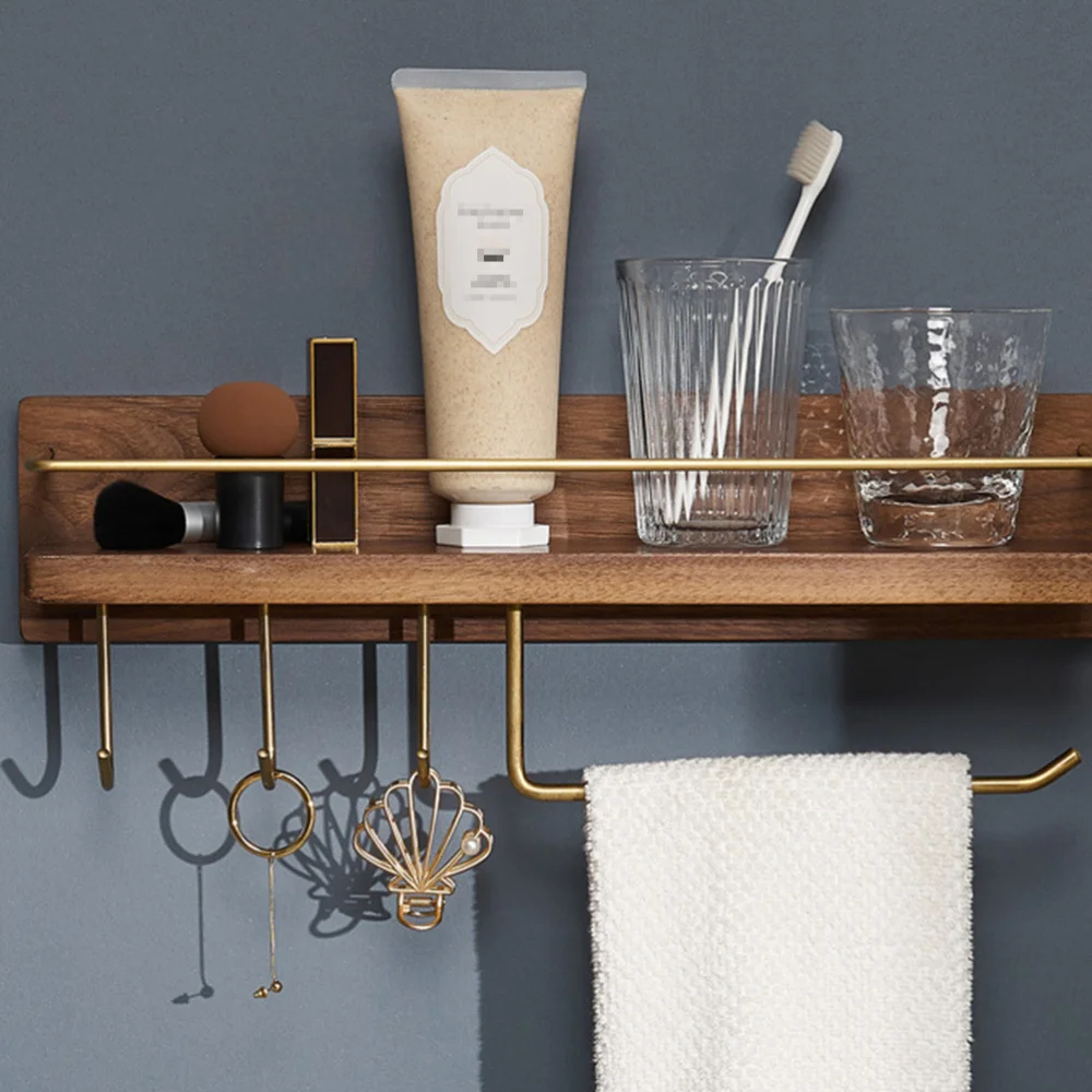 

Multi-purpose Towel Rack Punch Free Wall Rack Wall Hanging Wooden Towel Holder for Bathroom Kitchen Home (Multi Function Towel