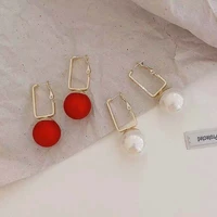 yaologe rectangular gold hook white red champagne pearl earrings simple trendy elegant earrings short dangle jewelry for women