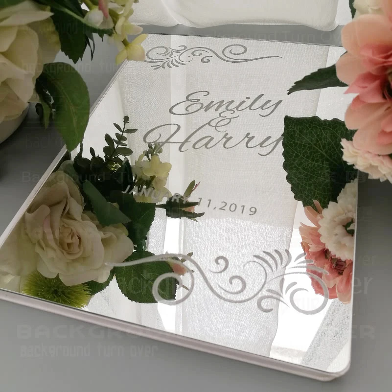 Guest Book Wedding Personalized Guestbook Signature Decor Engrave Carve Mirror Customized Names Date Cover Gift Rustic G018 | Дом и сад