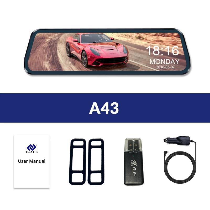 E-ACE, 10 дюймов, сенсорный автомобильный видеорегистратор, зеркальная камера, FHD 1080 P, видеорегистратор, автомобильная камера, потоковое зеркало заднего вида с камерой заднего вида