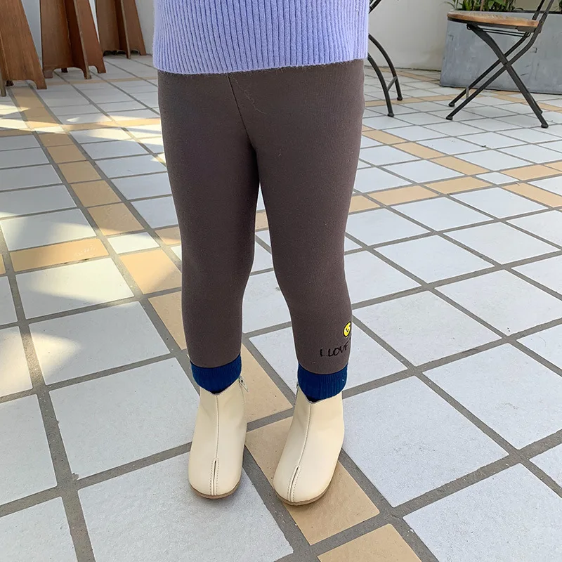 Осень-зима милые теплые леггинсы с вышивкой для девочек 2019 Детские хлопковые