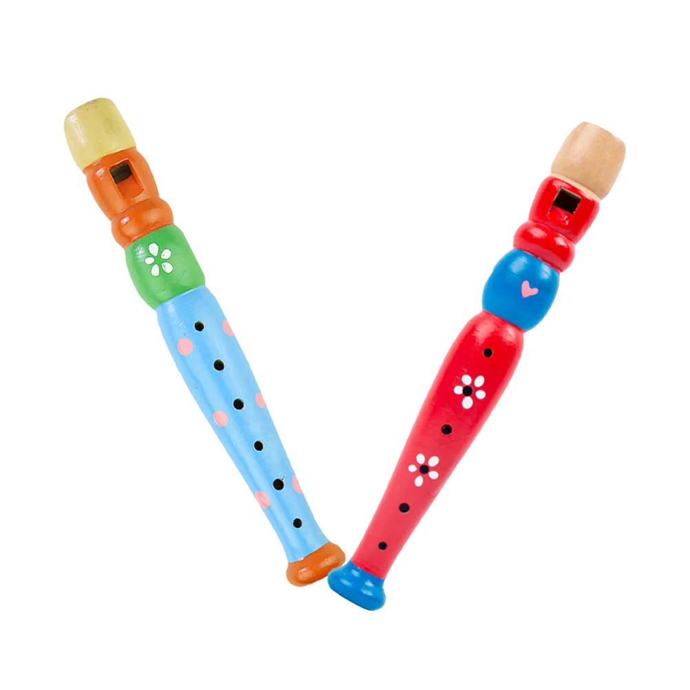 

2pcs Wooden Recorders for Toddlers Colorful Piccolos Flute Toys for Kids
