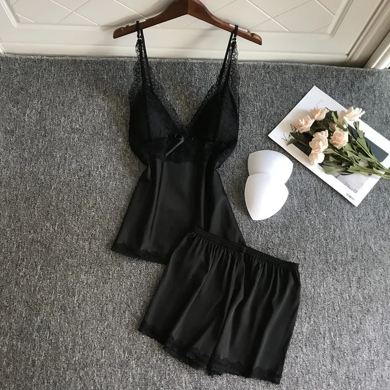 

21 spring and summer new pyjamas lace sling shorts two-piece set of home clothing thin 2pcs pajama set women