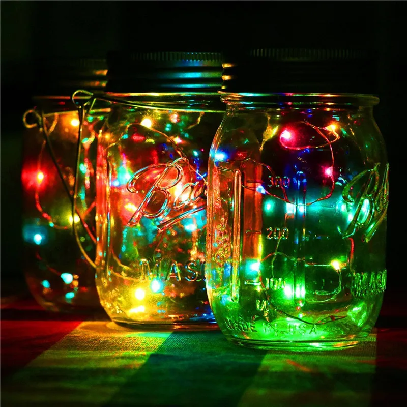 Праздничный светодиодный Сказочный светильник на солнечной батарее для Mason Jar с крышкой, вставной светильник светодиодный Сказочный струнный провод, лампа, меняющая цвет, садовый Декор
