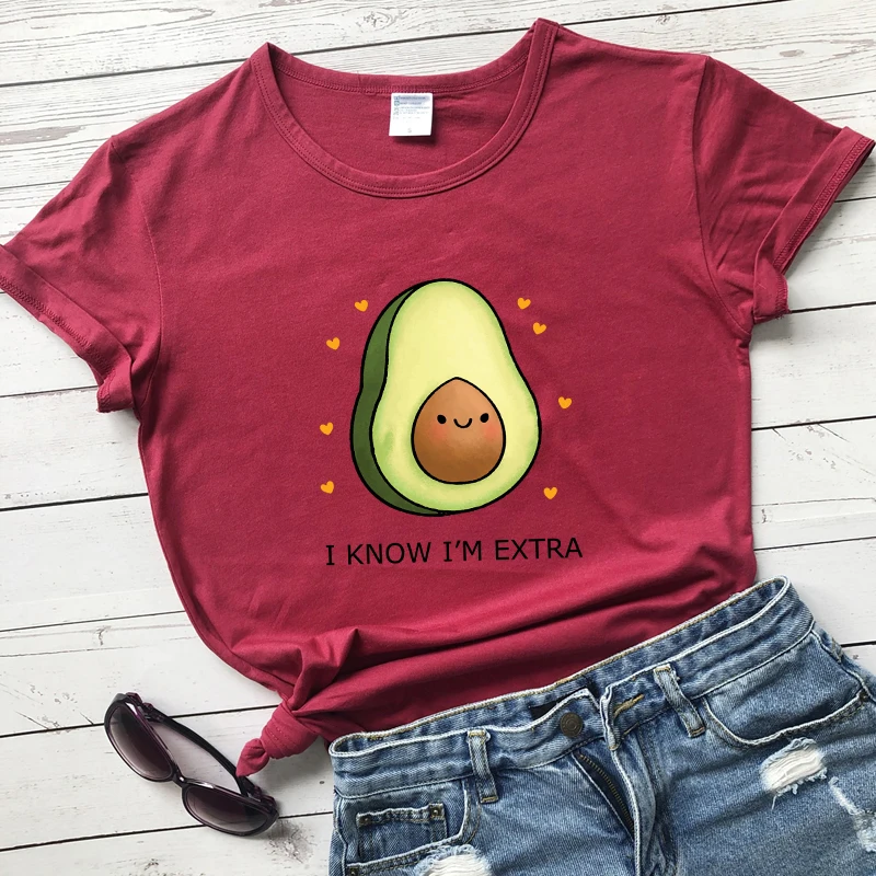 

Colored I Know I'm Extra T-shirt Cute Avocado Lover Gift Tshirt Funny Women Graphic Guacamole Vegan Tee Shirt Top