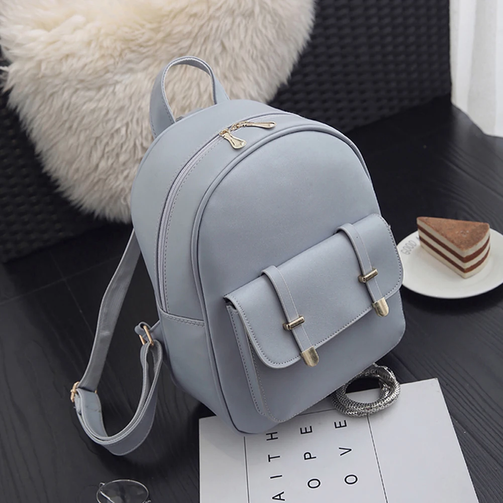 

3pcs/Set Women PU Leather Backpack Female Solid Color School Bags Teenage Girls Multi-Pockets Book Bag Female Daily Travel Bags