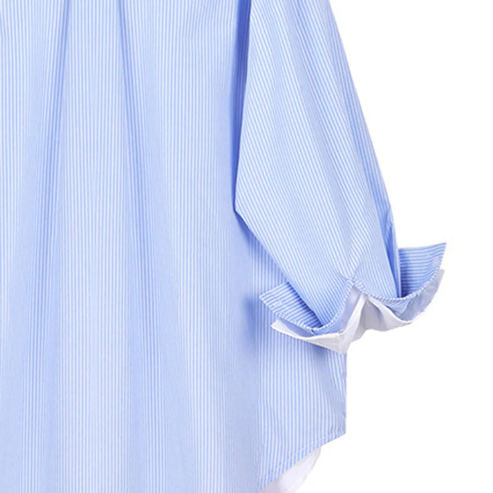 

Japan Style Blouse Spring Autumn Korean Fashion Temperament Loose Casual Fake Two Splicing Stripe Lapel Long Sleeve Hot Sale