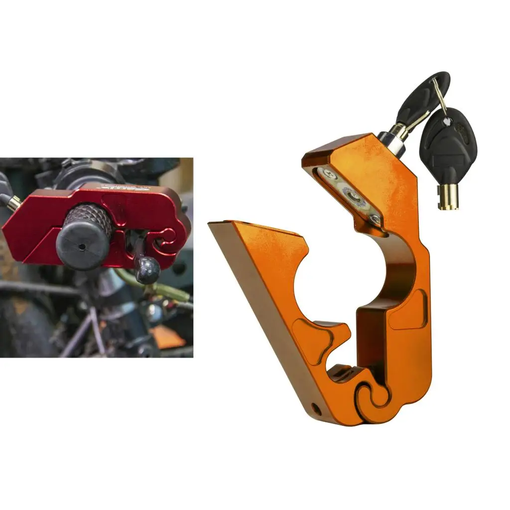 

Orange Color Motorcycle Handlebar Throttle Grip Lock Anti-theft Brake Level Lock